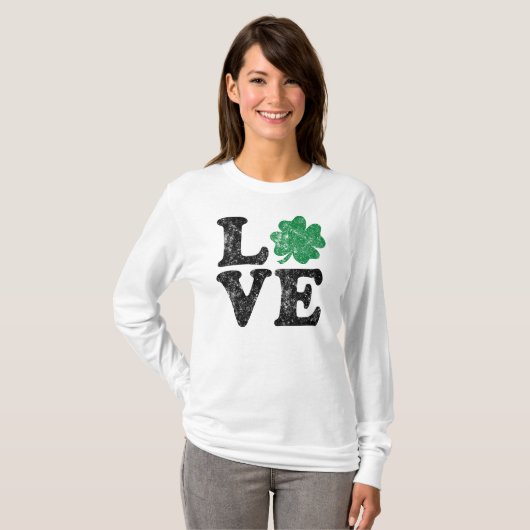 St Patrick's Day LOVE Shamrock Irish T-shirt (Voorkant volledig)