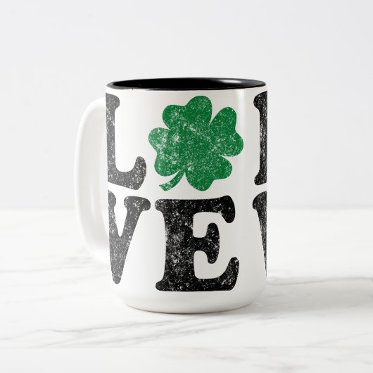 St Patrick's Day LOVE Shamrock Irish Tweekleurige Koffiemok (Voorkant links)