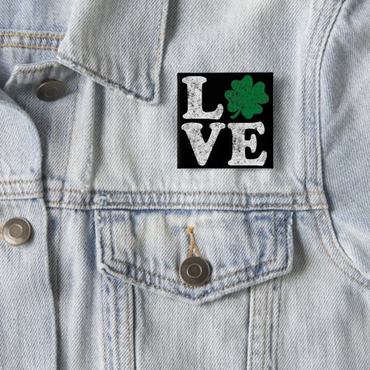 St Patrick's Day LOVE Shamrock Irish Vierkante Button 5,1 Cm (In situ)