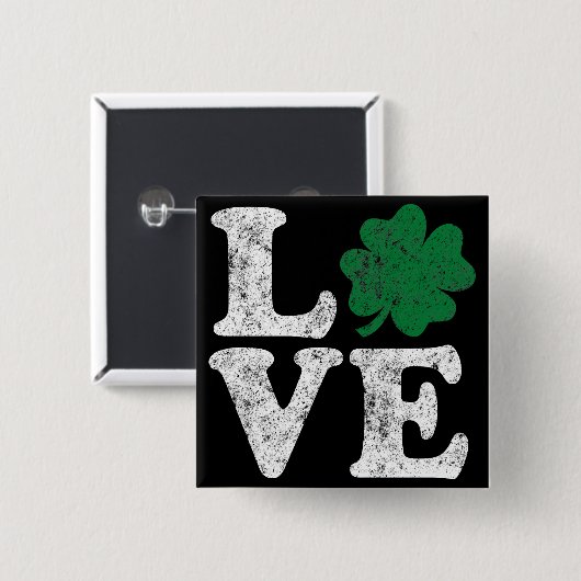 St Patrick's Day LOVE Shamrock Irish Vierkante Button 5,1 Cm (Voorkant /achterkant)