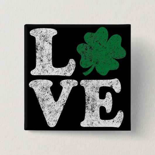 St Patrick's Day LOVE Shamrock Irish Vierkante Button 5,1 Cm (Voorkant)