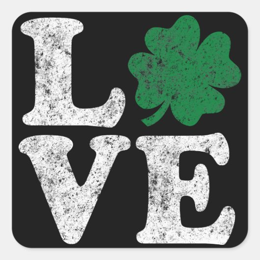 St Patrick's Day LOVE Shamrock Irish Vierkante Sticker (Voorkant)