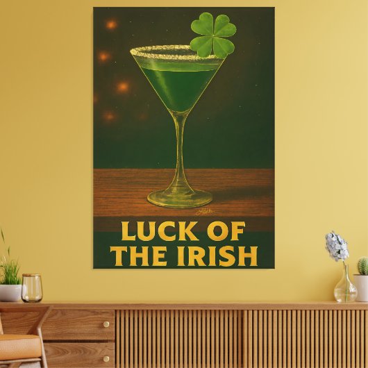 St. Patrick's Day Luck Of The Irish Clover Martini Canvas Afdruk (Insitu (Woonkamer))