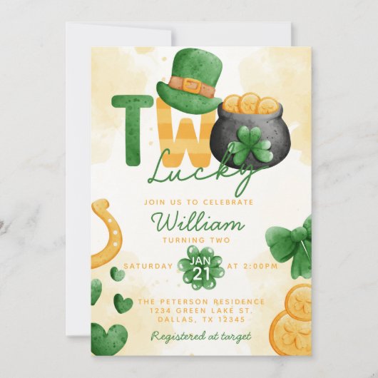 St Patricks Day Lucky 2e verjaardag Uitnodiging (Voorkant)