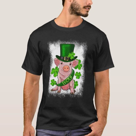 St. Patricks Day Lucky Baby Pig Bleached Lucky Iri T-shirt (Voorkant)