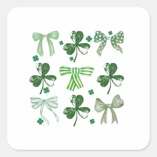 St. Patrick's Day Lucky Clover and Bow Vierkante Sticker (Voorkant)