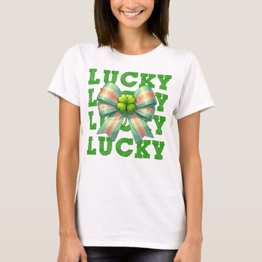 St. Patrick's Day Lucky Clover Bow T-shirt (Voorkant)