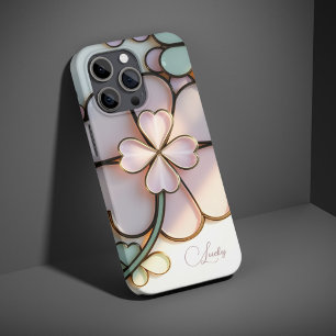 St Patricks Day Lucky Clover Glas in lood Effect iPhone 15 Pro Case