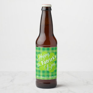 St. Patrick's Day Lucky Clover Groen Tartan Maatwe Bier Etiket