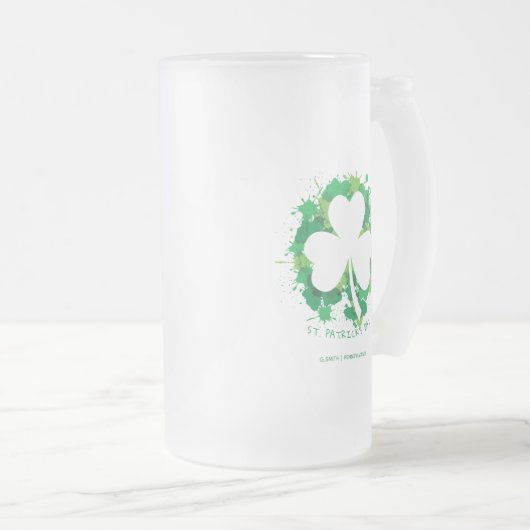 St. Patrick's Day. Lucky Clover White Silhouette. Matglas Bierpul (Voorkant rechts)