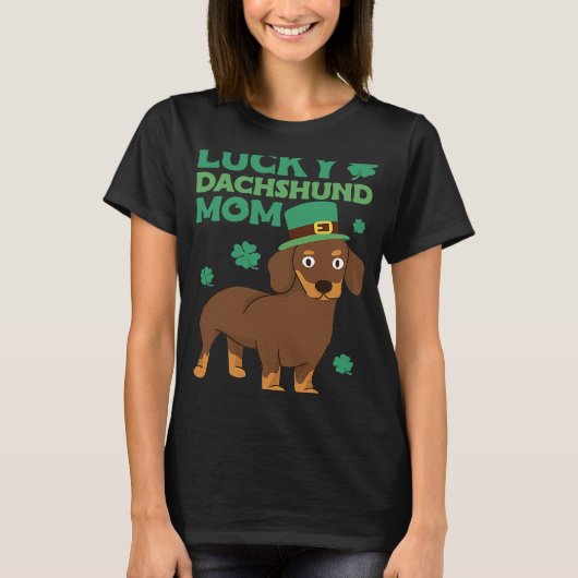 St Patrick's Day Lucky Dachshund Mam T-shirt (Voorkant)