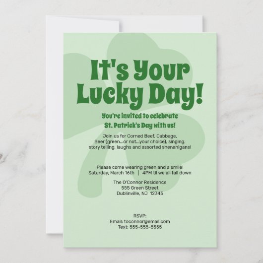 St. Patricks Day - Lucky Day Invitation Kaart (Voorkant)