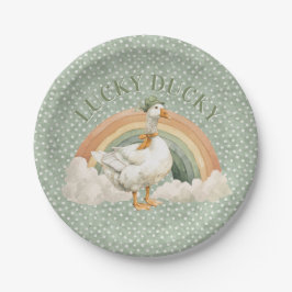  St Patrick's Day Lucky Ducky with Rainbow Papieren Bordje