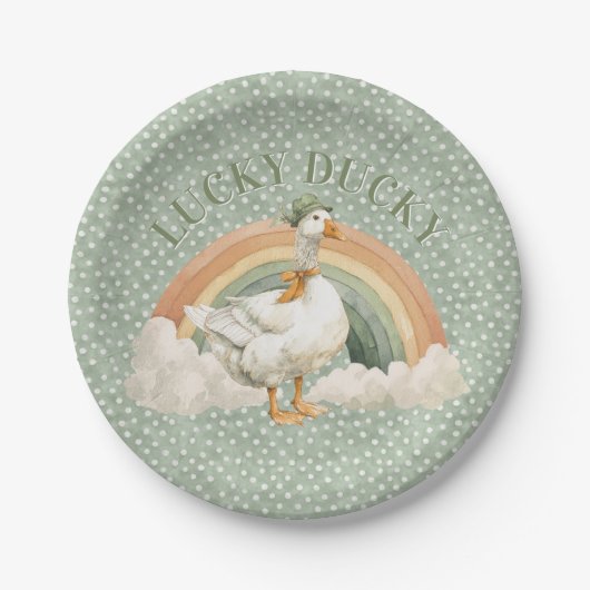 St Patrick's Day Lucky Ducky with Rainbow Papieren Bordje (Voorkant)