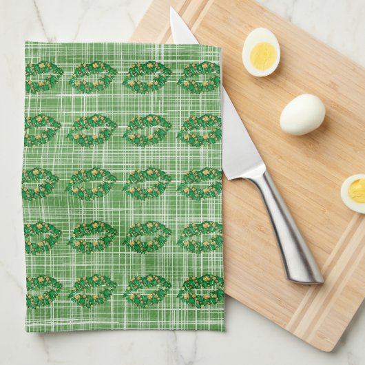 St. Patricks Day Lucky Green Lips Theedoek (Quarter Fold)