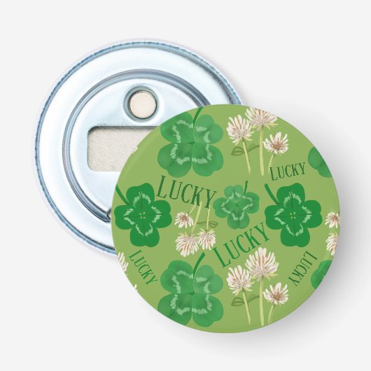 St Patrick's Day Lucky Groene klaver Button Flesopener (Voorkant)