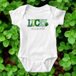St. Patricks Day Lucky Groene Letters Custom Romper