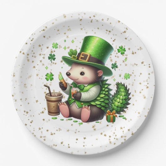St. Patrick's Day Lucky Hedgehog Papieren Bordje (Voorkant)