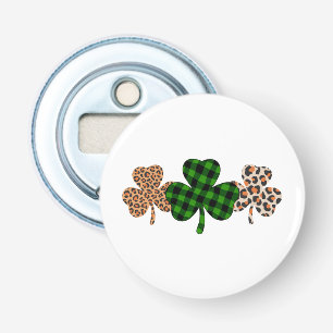 St. Patrick's Day Lucky Iers Groen Geruit Klaverbl Button Flesopener