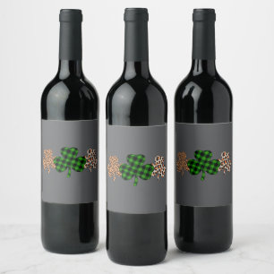 St. Patrick's Day Lucky Iers Groen Geruit Shamrock Wijn Etiket