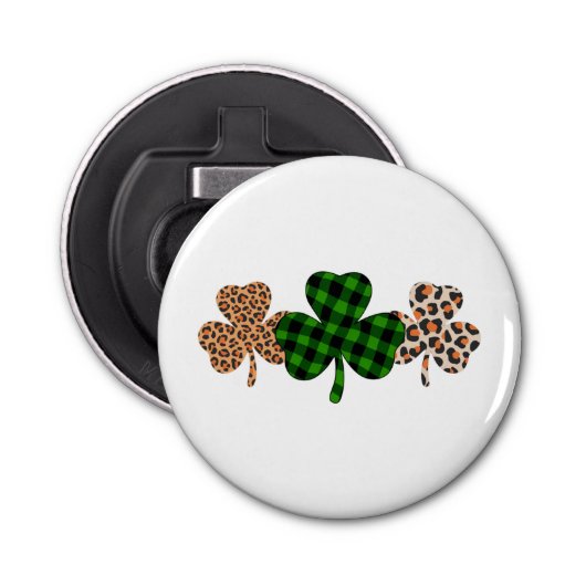 St Patricks Day Lucky Irish Green Plaid Shamrock Button Flesopener (Voorkant)
