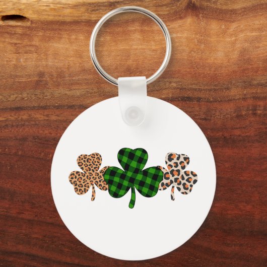 St Patricks Day Lucky Irish Green Plaid Shamrock Sleutelhanger (Voorkant)