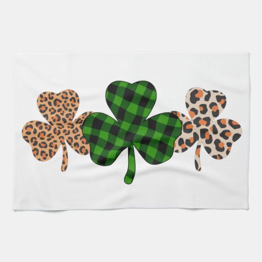 St Patricks Day Lucky Irish Green Plaid Shamrock Theedoek (Horizontaal)