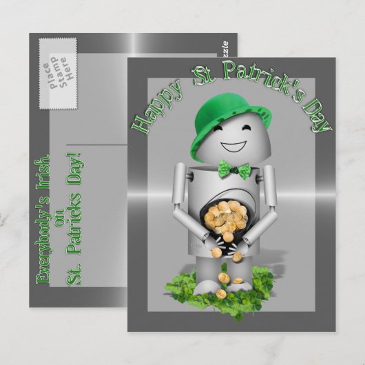 St. Patrick's Day Lucky Lil' Robo-x9 Briefkaart (Voorkant / Achterkant)
