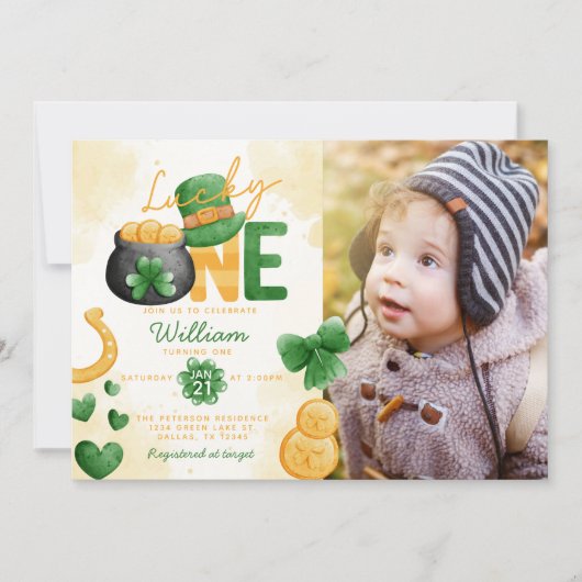 St Patricks Day Lucky ONE 1e verjaardag Uitnodigin Kaart (Voorkant)
