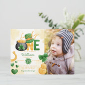 St Patricks Day Lucky ONE 1e verjaardag Uitnodigin Kaart (Staand voorkant)