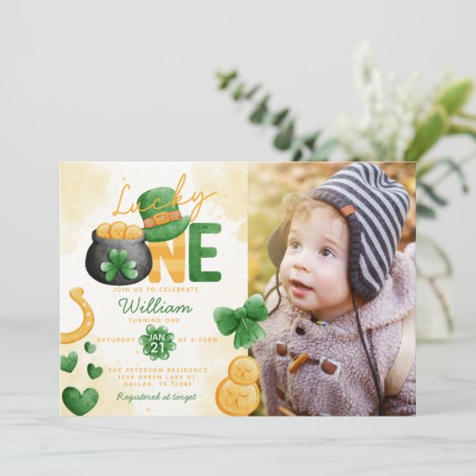 St Patricks Day Lucky ONE 1e verjaardag Uitnodigin Kaart (Staand voorkant)