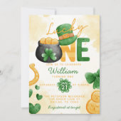 St Patricks Day Lucky ONE 1e verjaardag Uitnodigin Kaart (Voorkant)