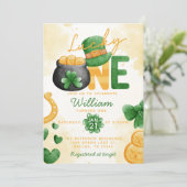St Patricks Day Lucky ONE 1e verjaardag Uitnodigin Kaart (Staand voorkant)