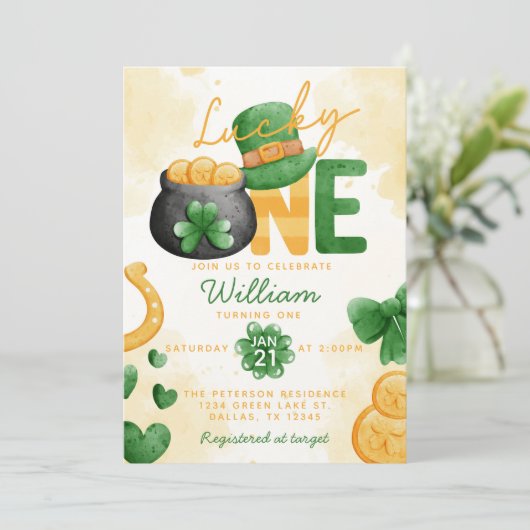 St Patricks Day Lucky ONE 1e verjaardag Uitnodigin Kaart (Staand voorkant)