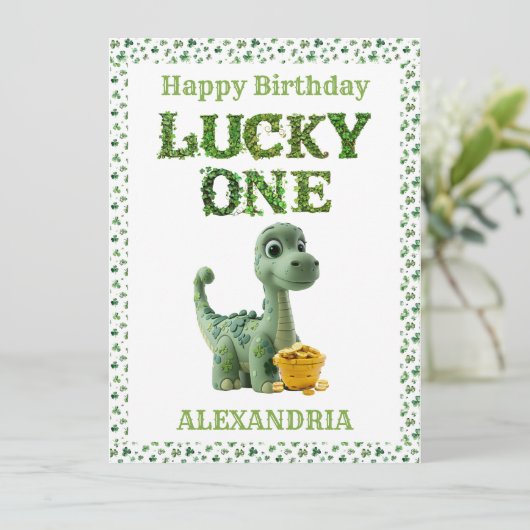 St Patrick's Day Lucky One Dinosaur Kaart (Staand voorkant)