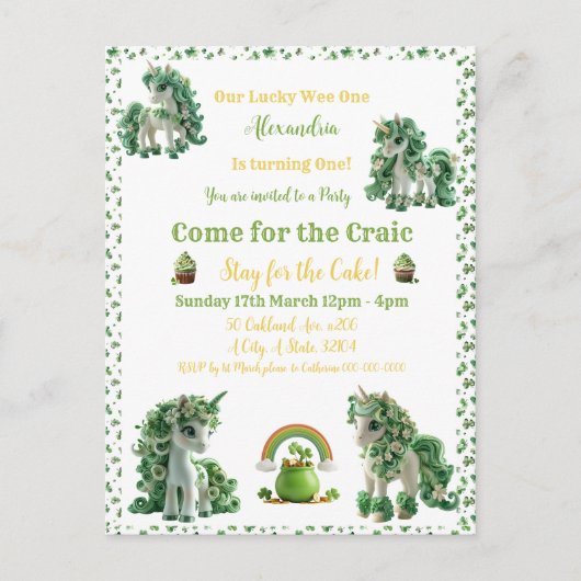 St Patricks Day Lucky One Eenhoorn Uitnodiging (Voorkant)