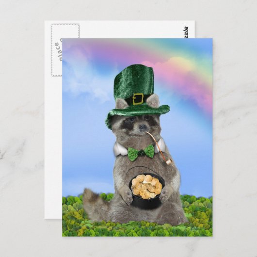 St Patrick's Day - Lucky Raccoon Briefkaart (Voorkant / Achterkant)