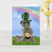 St Patrick's Day - Lucky Raccoon Kaart (Gele Bloem)