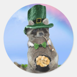 St Patrick's Day - Lucky Raccoon Ronde Sticker