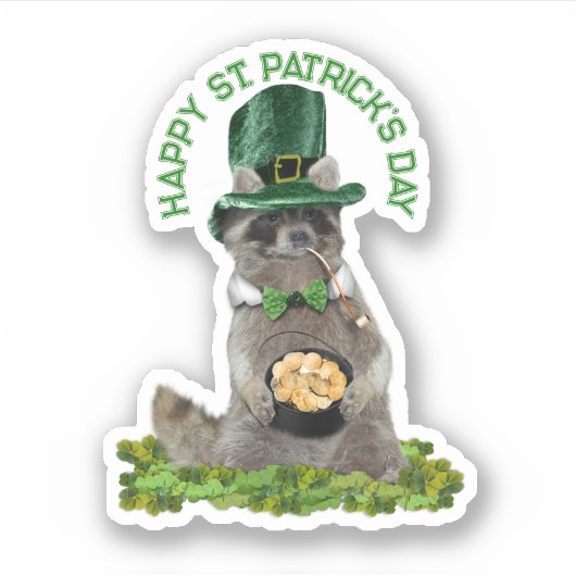 St Patrick's Day - Lucky Raccoon Sticker (Voorkant)