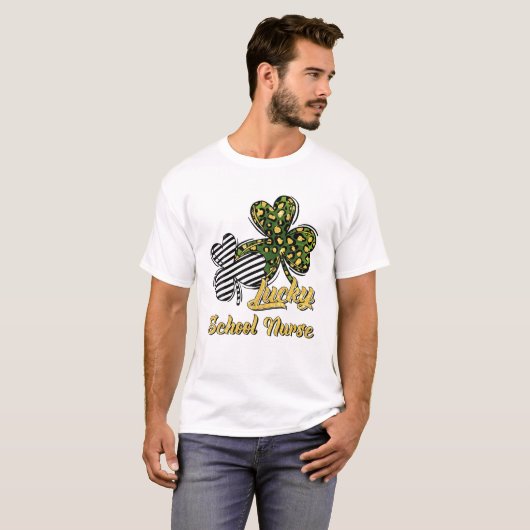 St Patrick's Day Lucky School Nurse Clover Shamroc T-shirt (Voorkant volledig)