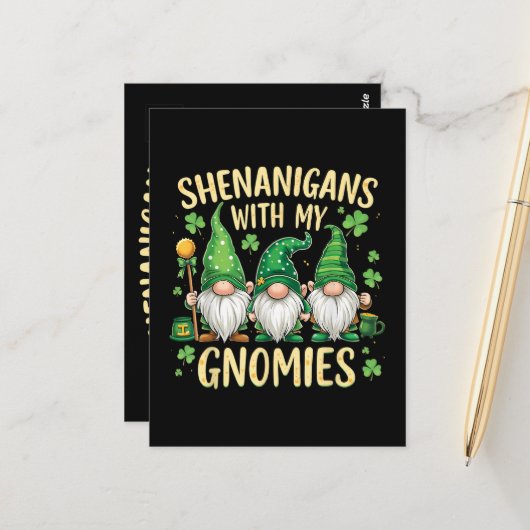 St. Patrick's Day Lucky Shamrock Kabouter Briefkaart (Voorkant / Achterkant in situ)