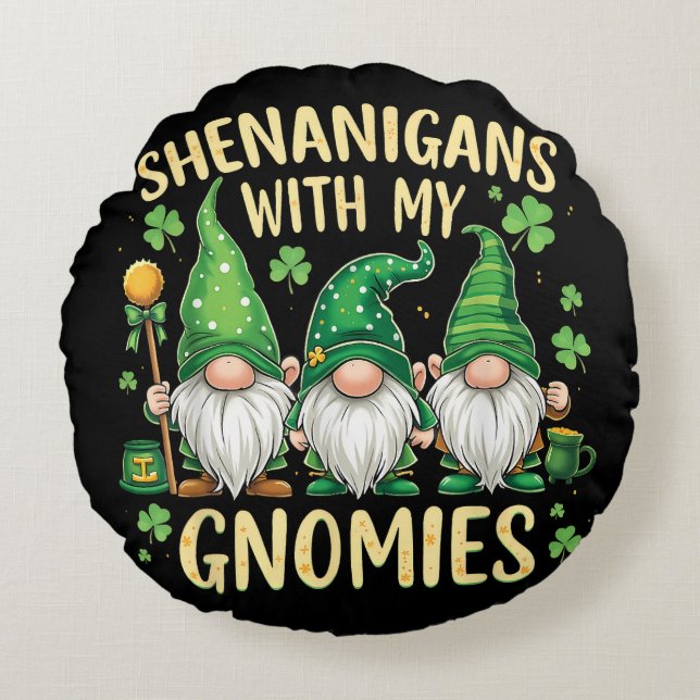 St Patrick's Day Lucky Shamrock Kabouter  Rond Kussen (Voorkant)