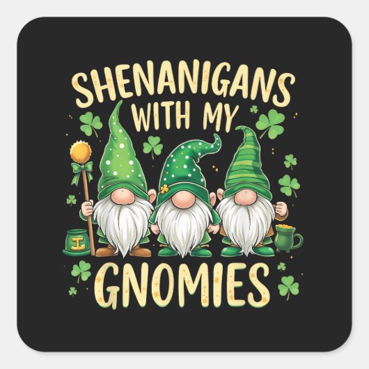 St Patrick's Day Lucky Shamrock Kabouter Vierkante Sticker (Voorkant)