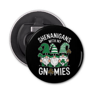 St Patricks Day Lucky Shamrock Leopard Gnomes Button Flesopener