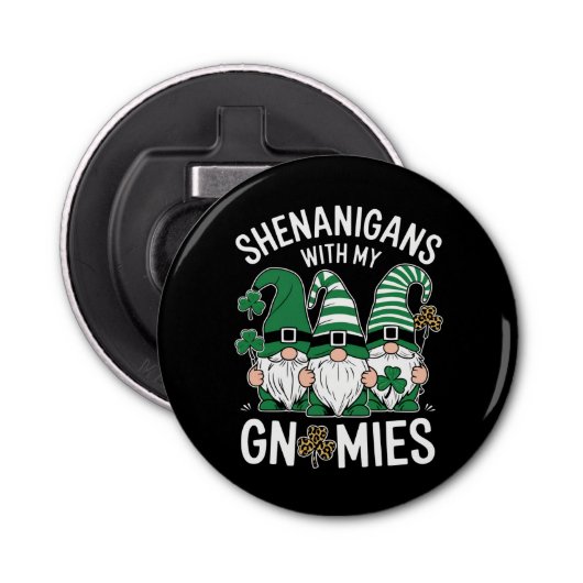 St Patricks Day Lucky Shamrock Leopard Gnomes Button Flesopener (Voorkant)