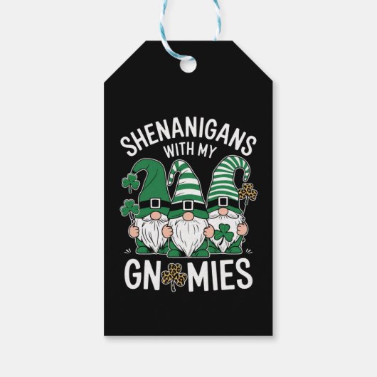 St Patricks Day Lucky Shamrock Leopard Gnomes Cadeaulabel (Achterkant)