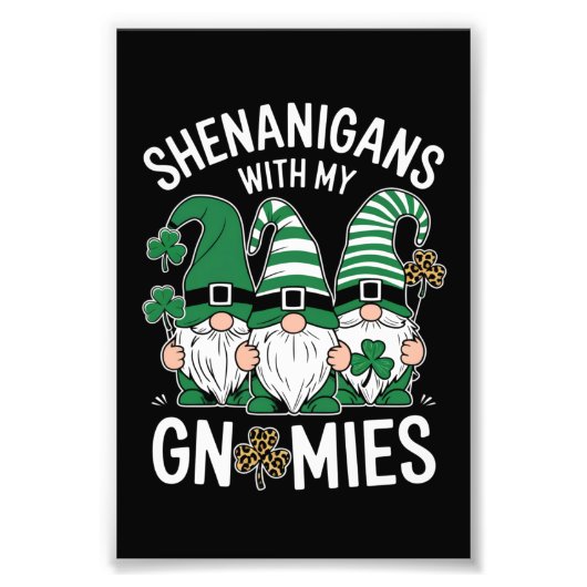St Patricks Day Lucky Shamrock Leopard Gnomes Foto Afdruk (Voorkant)