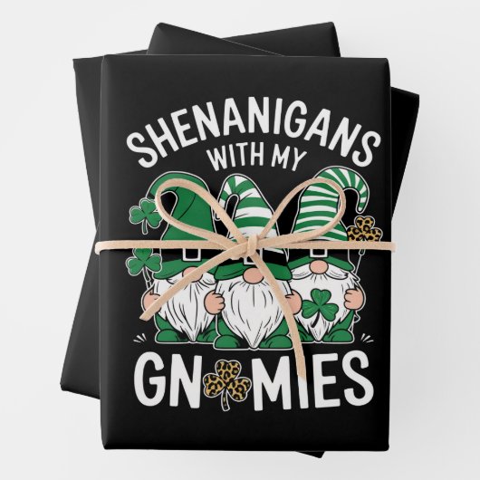 St Patricks Day Lucky Shamrock Leopard Gnomes Inpakpapier Vel (In situ)