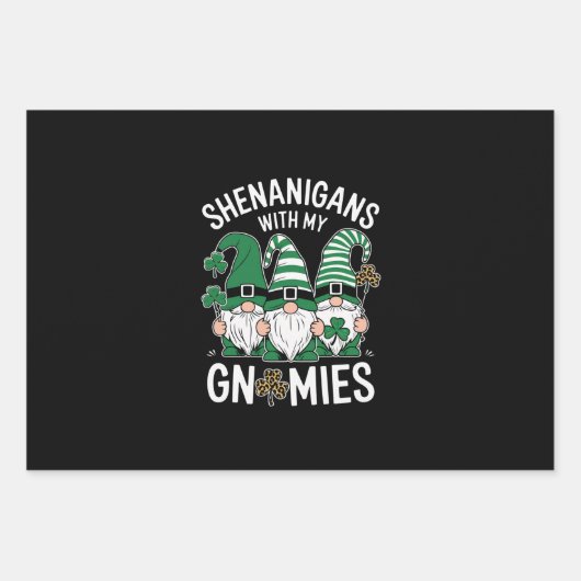 St Patricks Day Lucky Shamrock Leopard Gnomes Inpakpapier Vel (Voorkant)